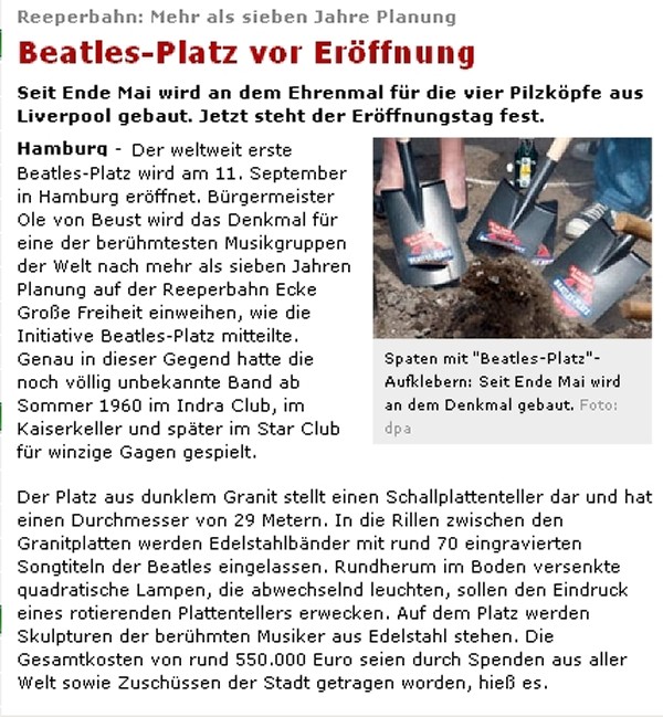 Beatles‑Platz auf der Reeperbahn