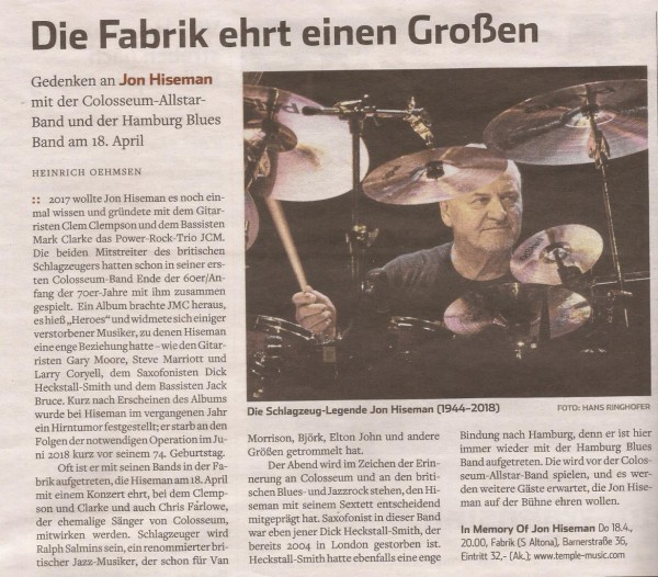 Jon Hiseman (1944‑2018)